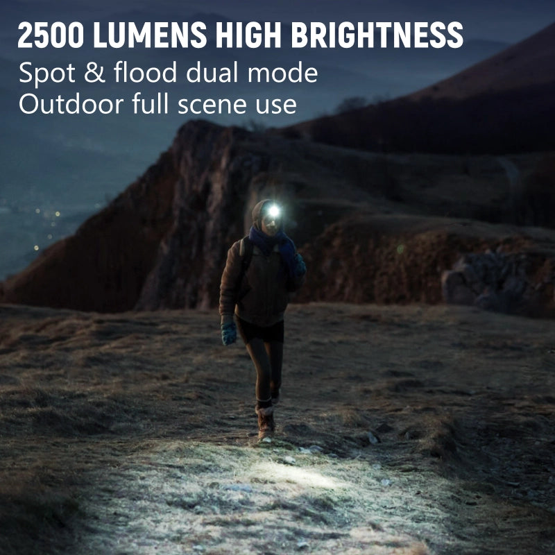Wurkkos HD16 Headlamp – 2500 Lumens, Rechargeable LED Torch, USB-C, Red/White Light