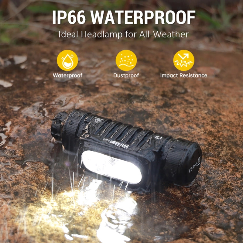 Wurkkos HD16 Headlamp – 2500 Lumens, Rechargeable LED Torch, USB-C, Red/White Light