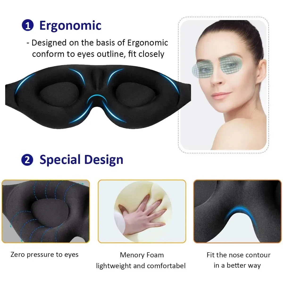 Ultralight 3D Sleep Mask for Camping & Travel – Contoured Eye Cover for Men & Women