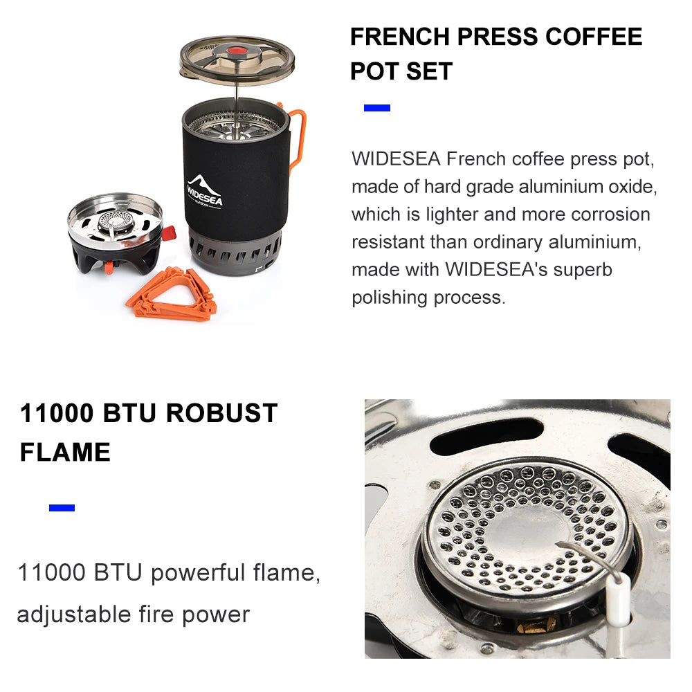 WIDESEA Outdoor Camping Stove Set with Pot & French Press – Complete Coffee & Cooking Kit
