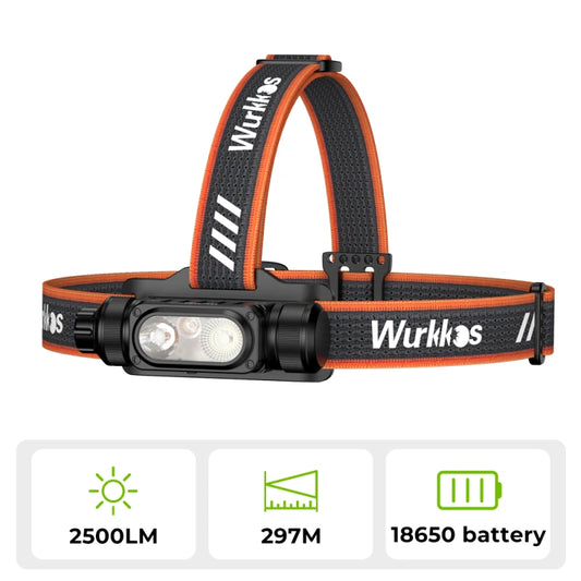 Wurkkos HD16 Headlamp – 2500 Lumens, Rechargeable LED Torch, USB-C, Red/White Light