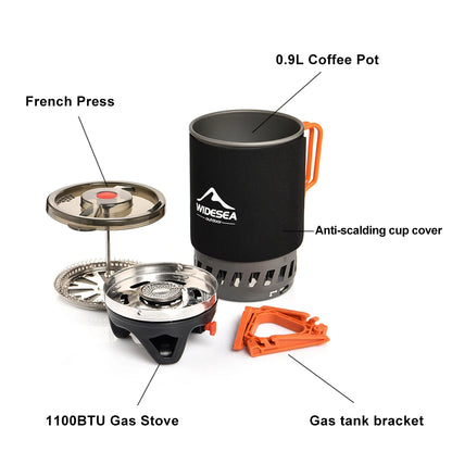 WIDESEA Outdoor Camping Stove Set with Pot & French Press – Complete Coffee & Cooking Kit