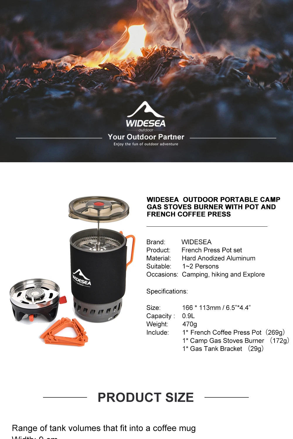 WIDESEA Outdoor Camping Stove Set with Pot & French Press – Complete Coffee & Cooking Kit