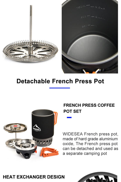 WIDESEA Outdoor Camping Stove Set with Pot & French Press – Complete Coffee & Cooking Kit